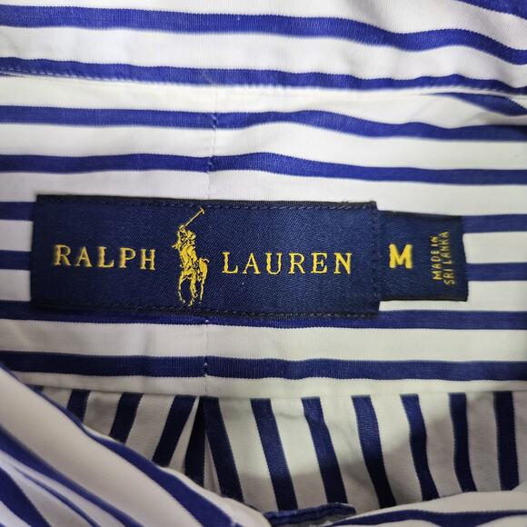 Ralph Lauren Womens Pennant Blouse Nautical Flag Button Down Striped Embroider M - Picture 12 of 16